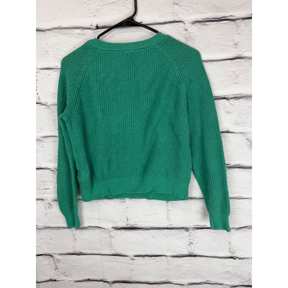J.Crew Green Cotton Blend Shaker Stitch Shoulder Button Sweater XS Gold Buttons - Picture 5 of 9